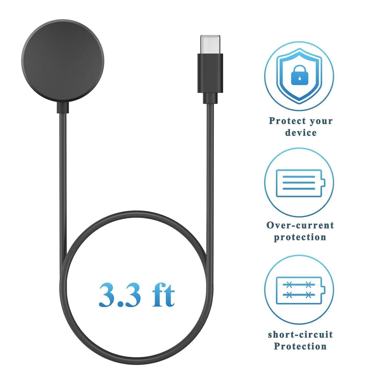 1 Year Warranty Compatible for Samsung Galaxy Watch Charger 3.3ft USB C Magnetic Wireless Charging Cable for Galaxy Watch 4, 4 Classic, 3, 5, 5 Pro, Active 2 Compatible with Galaxy Smartwatches, Black