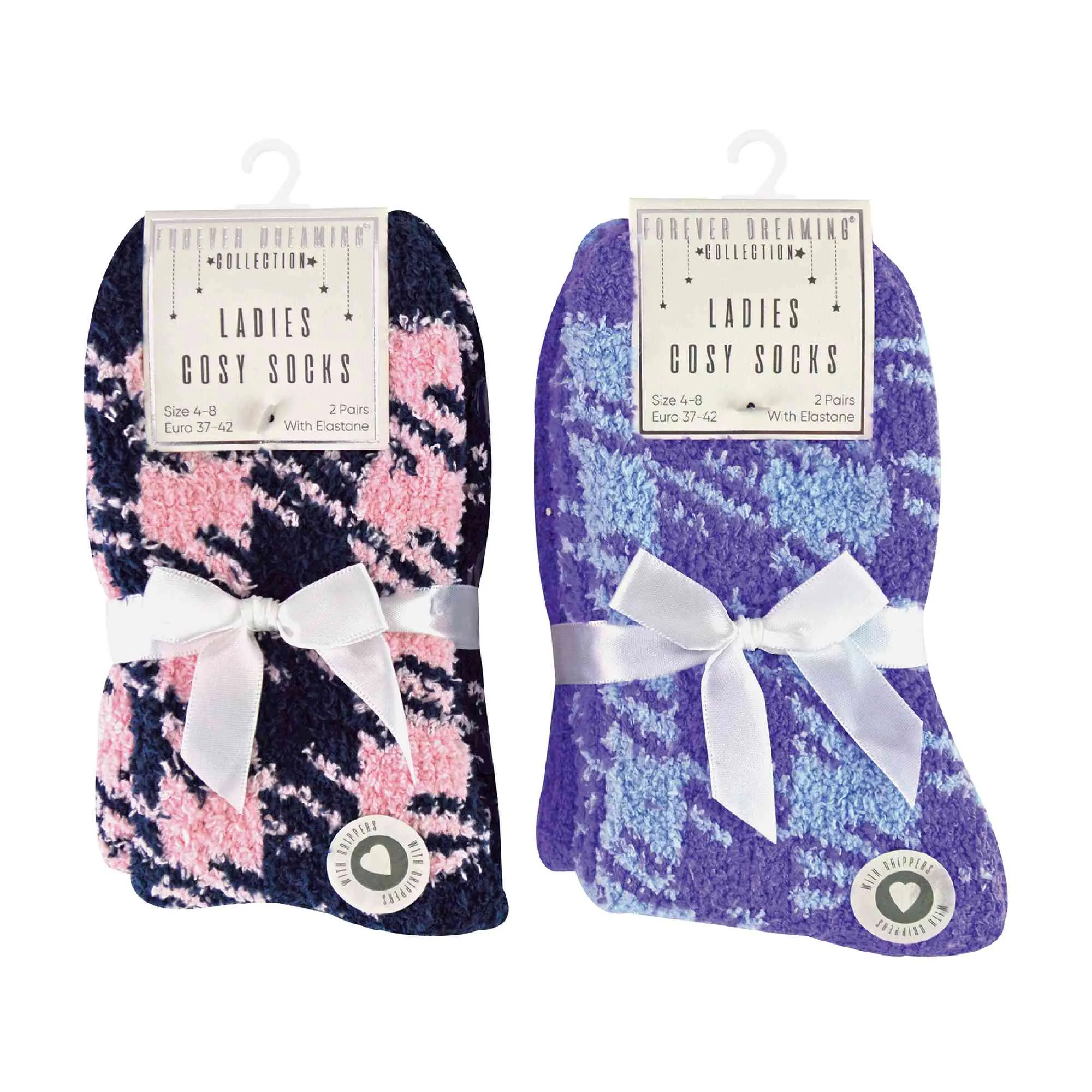 4 Pack Ladies Cosy Soft Fulffy Slipper Bed Socks with Grips