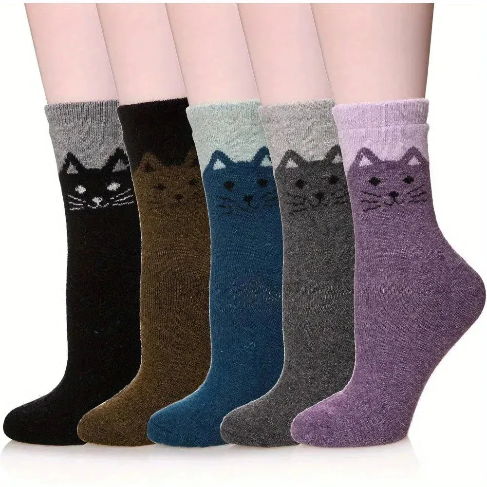 5 Pairs Women Socks Thick Thermal Warm Socks Winter Crew Cushion Cozy Soft Sock