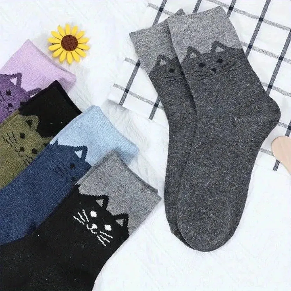5 Pairs Women Socks Thick Thermal Warm Socks Winter Crew Cushion Cozy Soft Sock