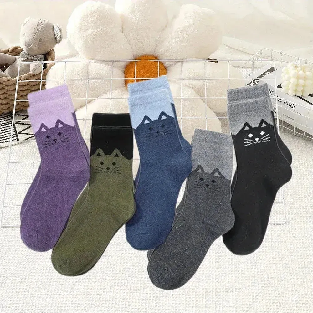 5 Pairs Women Socks Thick Thermal Warm Socks Winter Crew Cushion Cozy Soft Sock