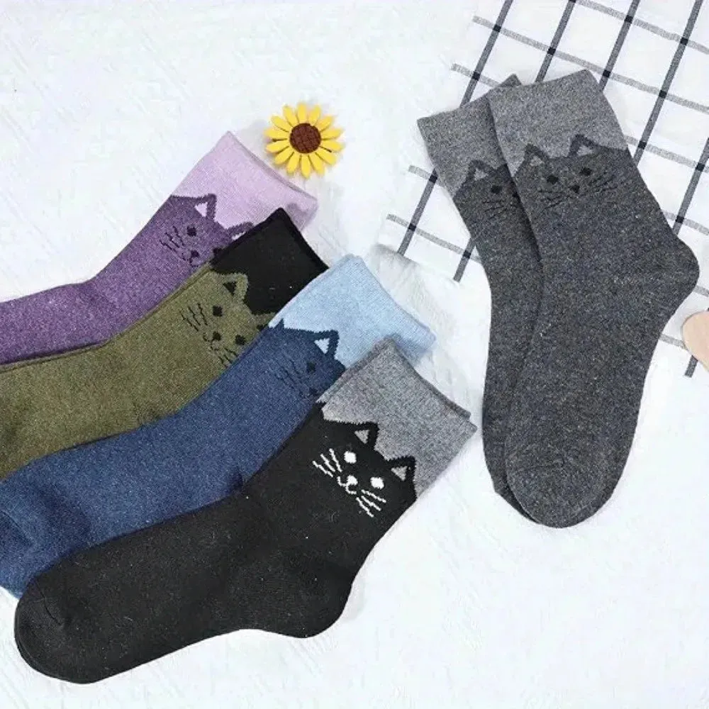 5 Pairs Women Socks Thick Thermal Warm Socks Winter Crew Cushion Cozy Soft Sock