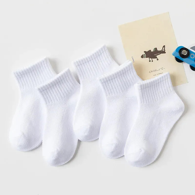 5 Pairs/Lot Cotton Children Socks New Fashion Black White Gray For 1-12 Years Kids Teen Student Baby Girl Boy Socks
