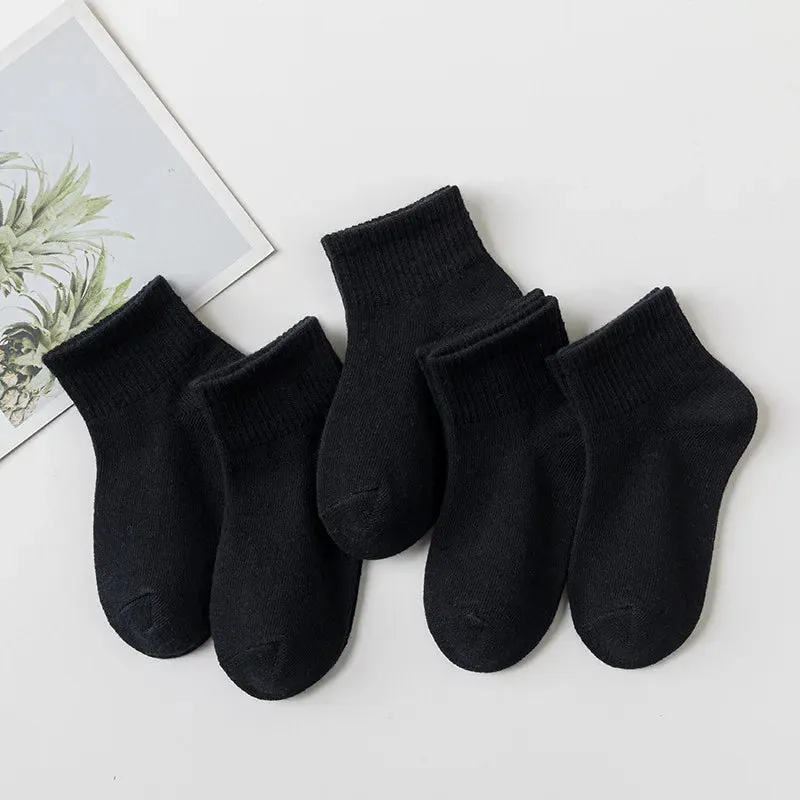 5 Pairs/Lot Cotton Children Socks New Fashion Black White Gray For 1-12 Years Kids Teen Student Baby Girl Boy Socks