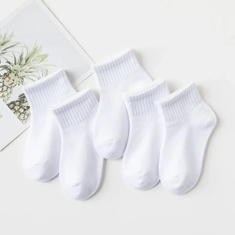 5 Pairs/Lot Cotton Children Socks New Fashion Black White Gray For 1-12 Years Kids Teen Student Baby Girl Boy Socks