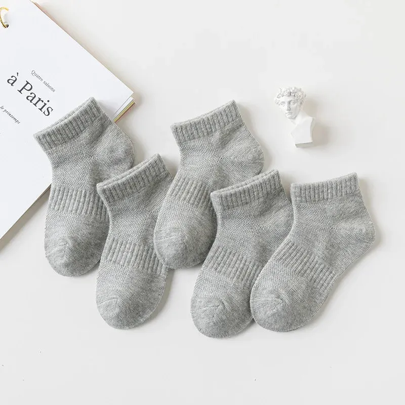 5 Pairs/Lot Cotton Children Socks New Fashion Black White Gray For 1-12 Years Kids Teen Student Baby Girl Boy Socks