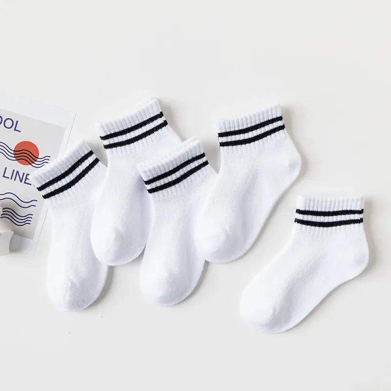 5 Pairs/Lot Cotton Children Socks New Fashion Black White Gray For 1-12 Years Kids Teen Student Baby Girl Boy Socks