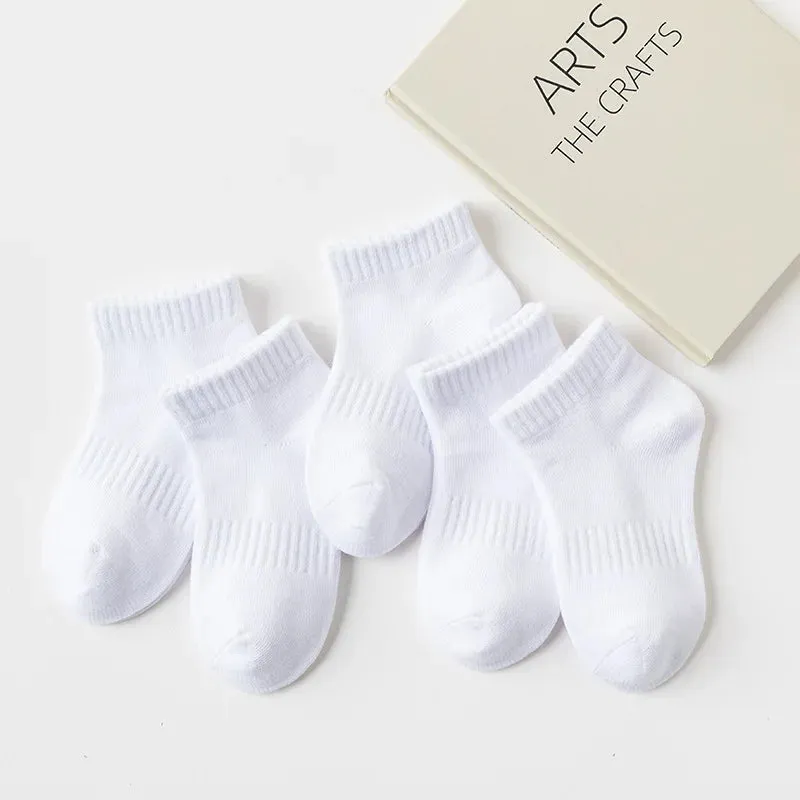 5 Pairs/Lot Cotton Children Socks New Fashion Black White Gray For 1-12 Years Kids Teen Student Baby Girl Boy Socks