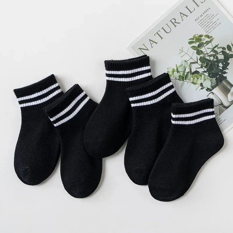 5 Pairs/Lot Cotton Children Socks New Fashion Black White Gray For 1-12 Years Kids Teen Student Baby Girl Boy Socks