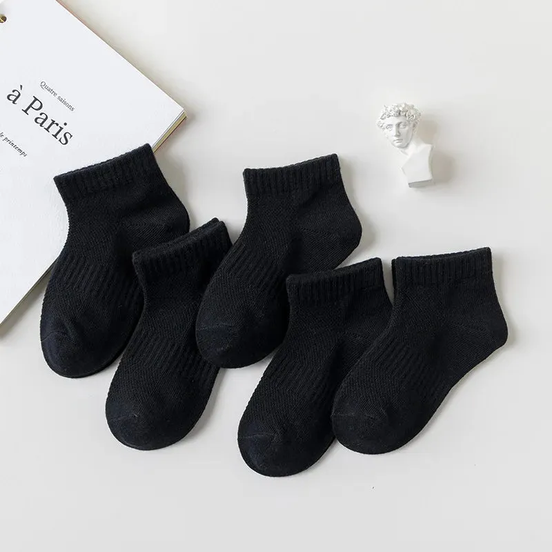 5 Pairs/Lot Cotton Children Socks New Fashion Black White Gray For 1-12 Years Kids Teen Student Baby Girl Boy Socks
