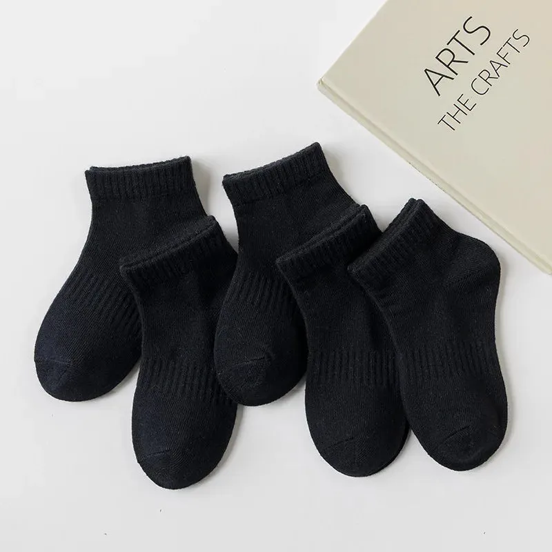 5 Pairs/Lot Cotton Children Socks New Fashion Black White Gray For 1-12 Years Kids Teen Student Baby Girl Boy Socks
