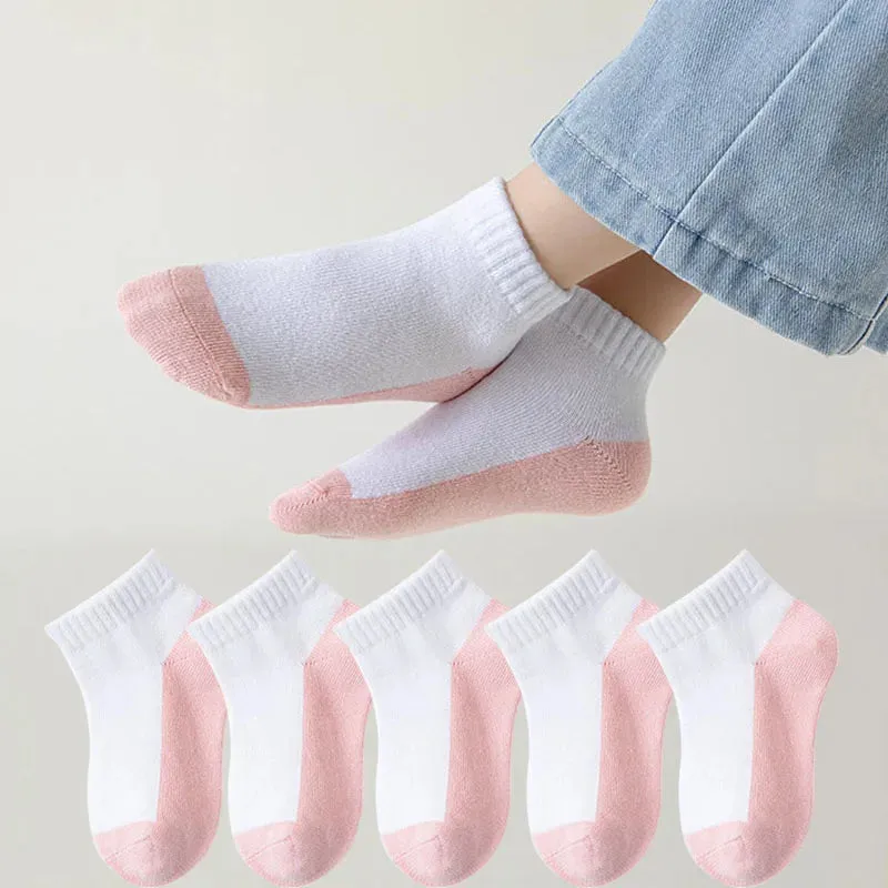5 Pairs/Lot Cotton Children Socks New Fashion Black White Gray For 1-12 Years Kids Teen Student Baby Girl Boy Socks