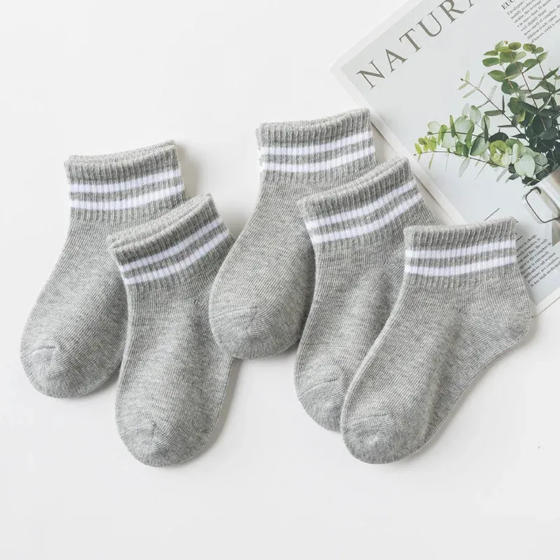 5 Pairs/Lot Cotton Children Socks New Fashion Black White Gray For 1-12 Years Kids Teen Student Baby Girl Boy Socks