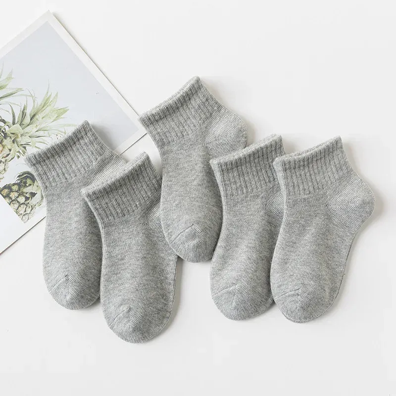 5 Pairs/Lot Cotton Children Socks New Fashion Black White Gray For 1-12 Years Kids Teen Student Baby Girl Boy Socks