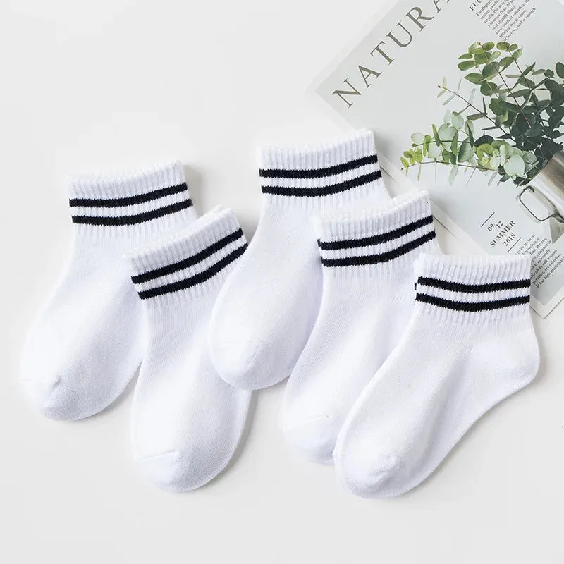 5 Pairs/Lot Cotton Children Socks New Fashion Black White Gray For 1-12 Years Kids Teen Student Baby Girl Boy Socks