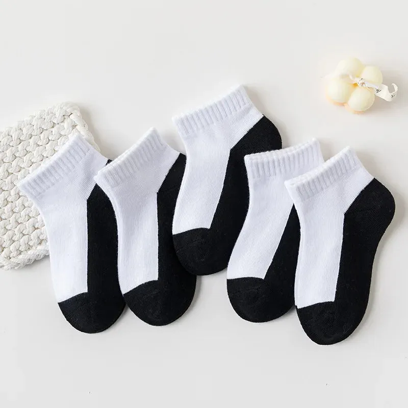 5 Pairs/Lot Cotton Children Socks New Fashion Black White Gray For 1-12 Years Kids Teen Student Baby Girl Boy Socks