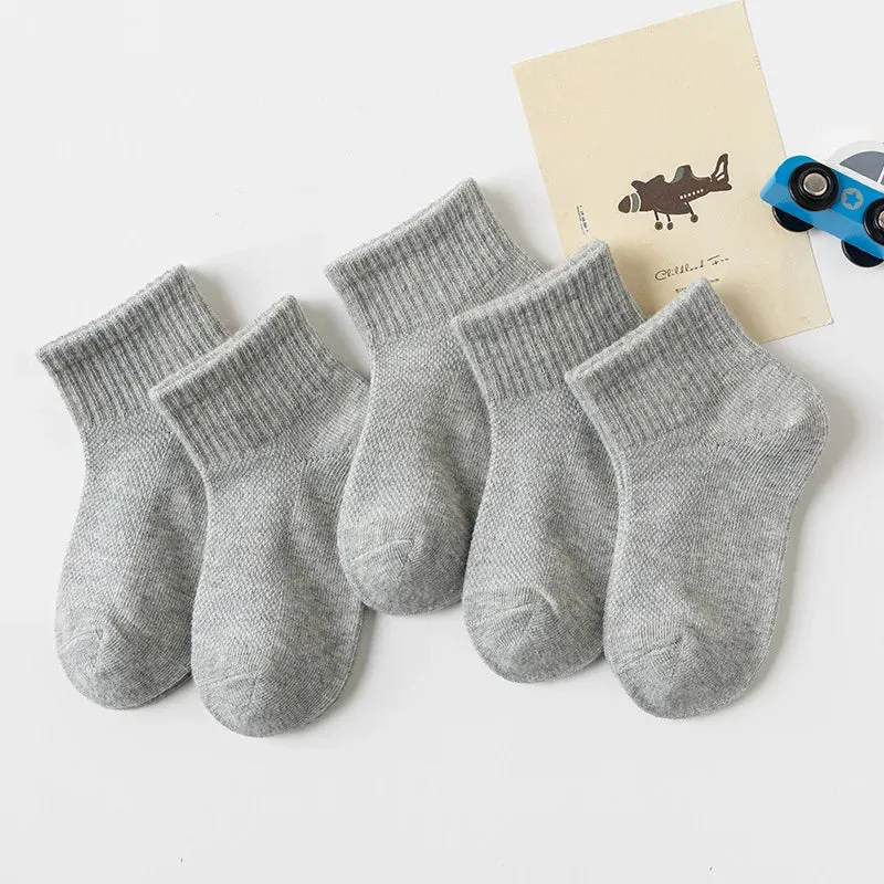 5 Pairs/Lot Cotton Children Socks New Fashion Black White Gray For 1-12 Years Kids Teen Student Baby Girl Boy Socks