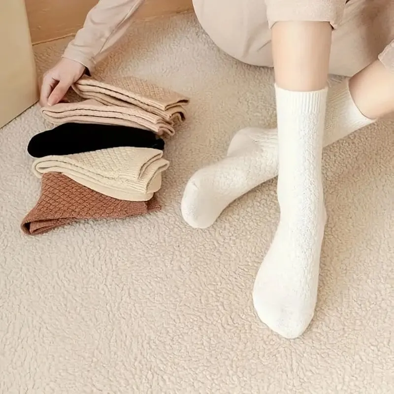 6-Pairs: Autumn and Winter Thick Warm Solid Socks