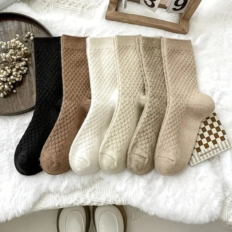 6-Pairs: Autumn and Winter Thick Warm Solid Socks