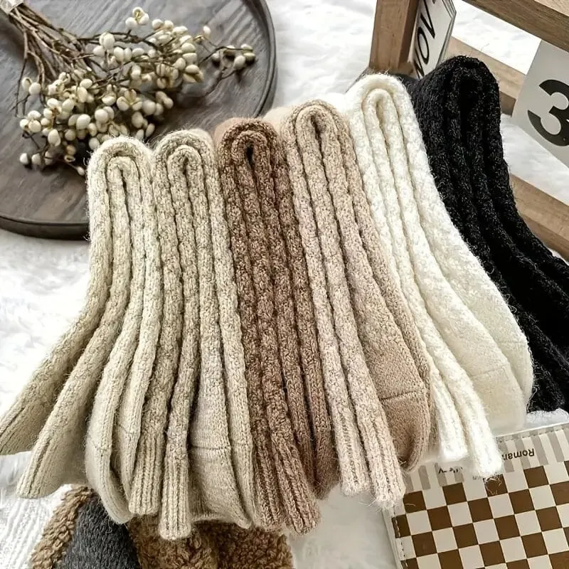 6-Pairs: Autumn and Winter Thick Warm Solid Socks