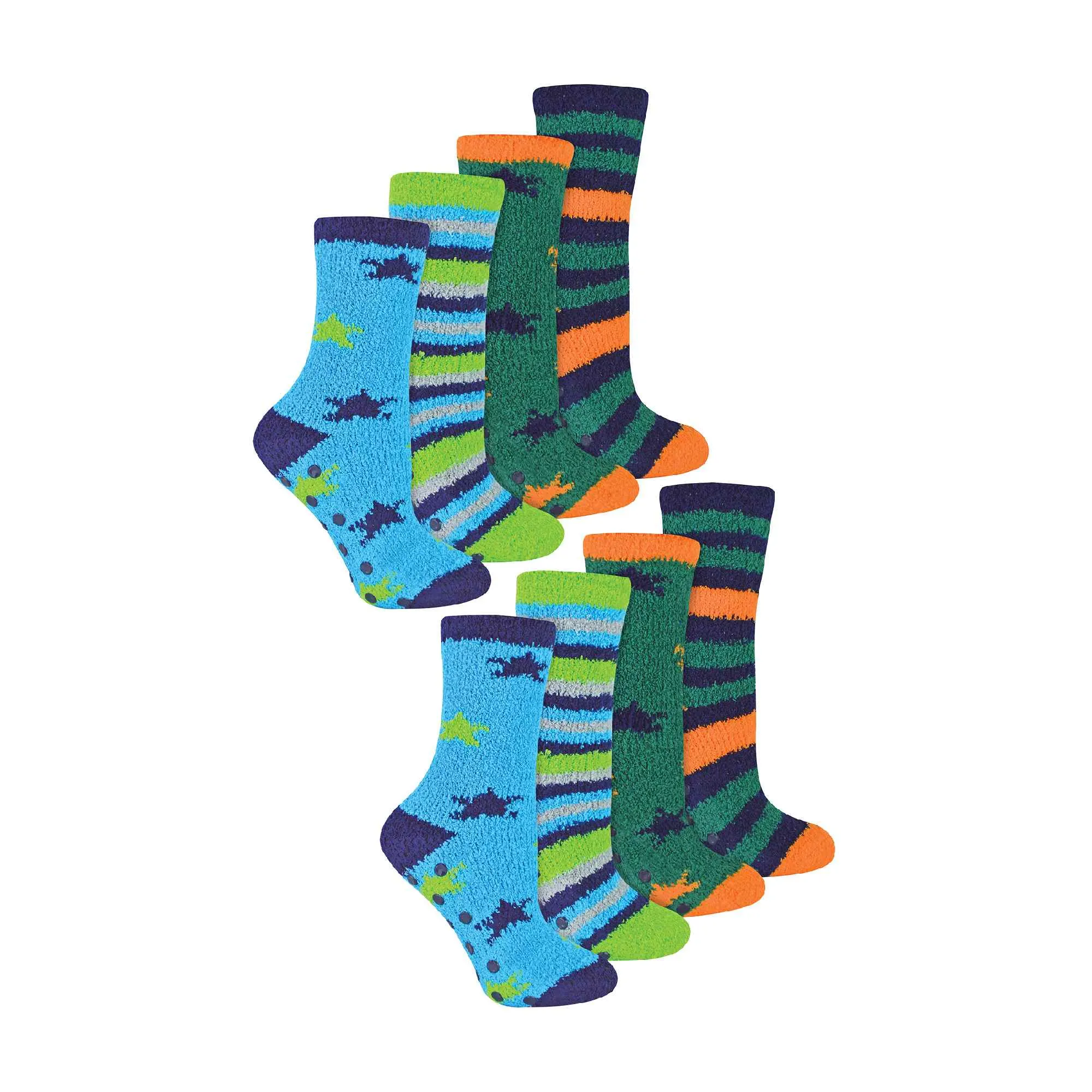 8 Pack Boys Soft Fluffy Slipper Bed Socks (4 Sizes)