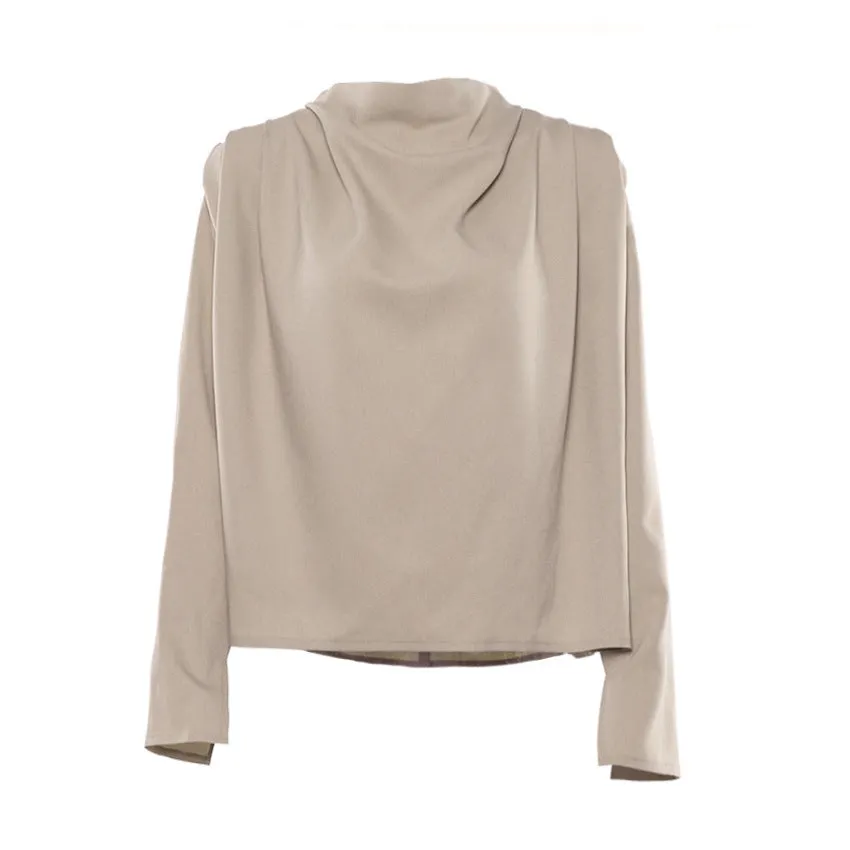 A High Collar Khaki Blouse Long Sleeve