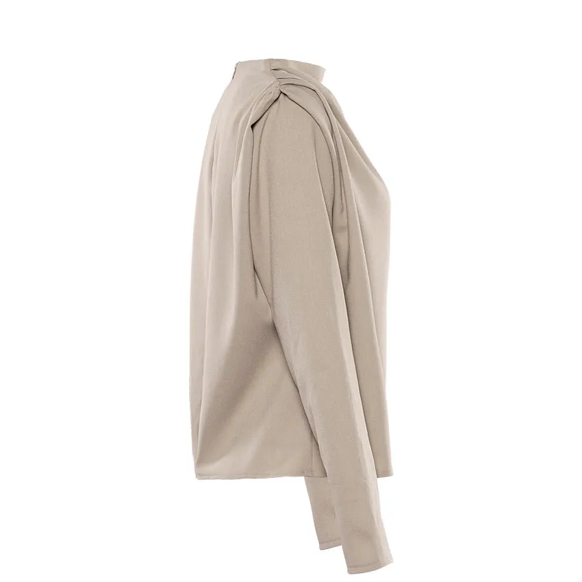 A High Collar Khaki Blouse Long Sleeve