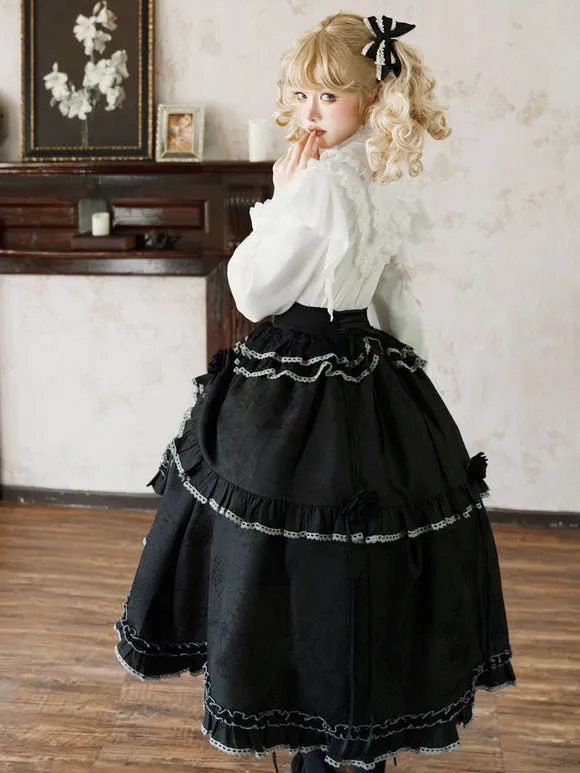 Academic Lolita Blouses White Lolita Top Long Sleeves Lace Ruffles Lolita Shirt