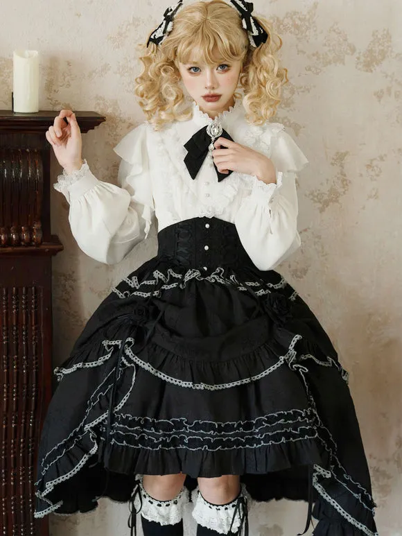 Academic Lolita Blouses White Lolita Top Long Sleeves Lace Ruffles Lolita Shirt