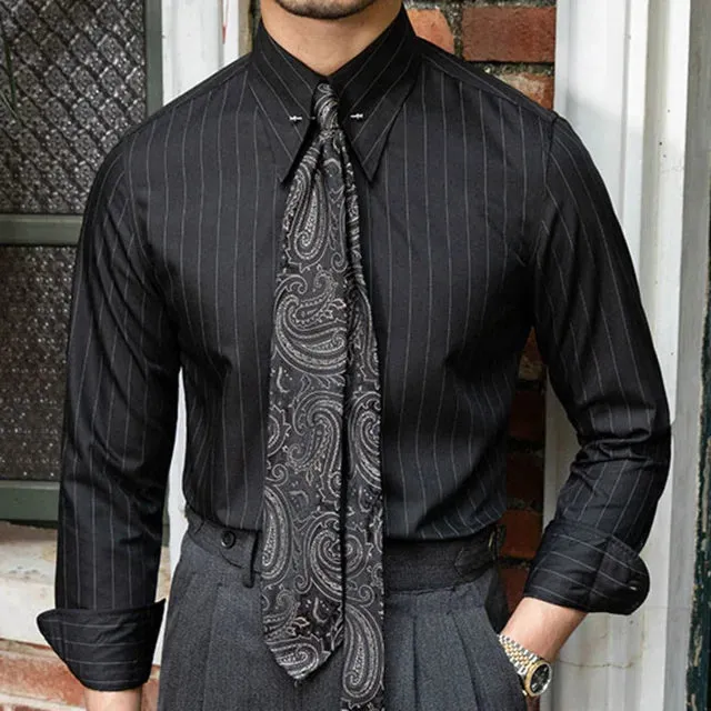 AioStyle Geschäfts-Casual-Hemd Herren gestreiftes Langarmhemd