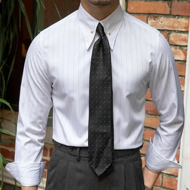 AioStyle Geschäfts-Casual-Hemd Herren gestreiftes Langarmhemd