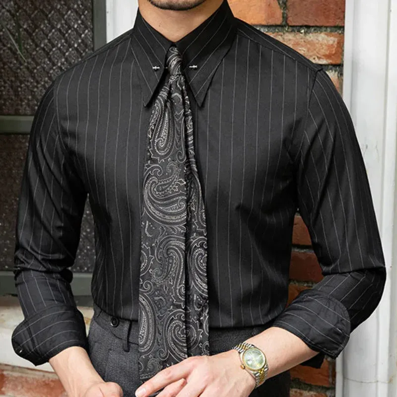 AioStyle Geschäfts-Casual-Hemd Herren gestreiftes Langarmhemd