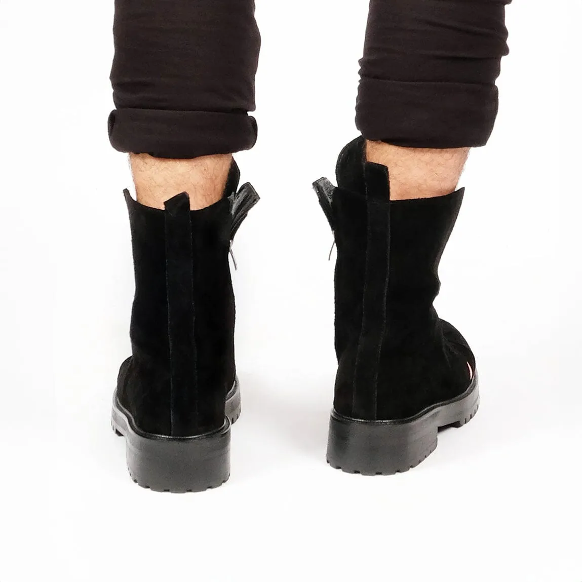Ankle Cut Suede Boots with Cut-Outs