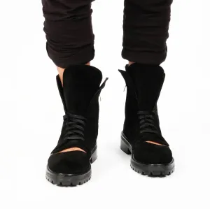 Ankle Cut Suede Boots with Cut-Outs
