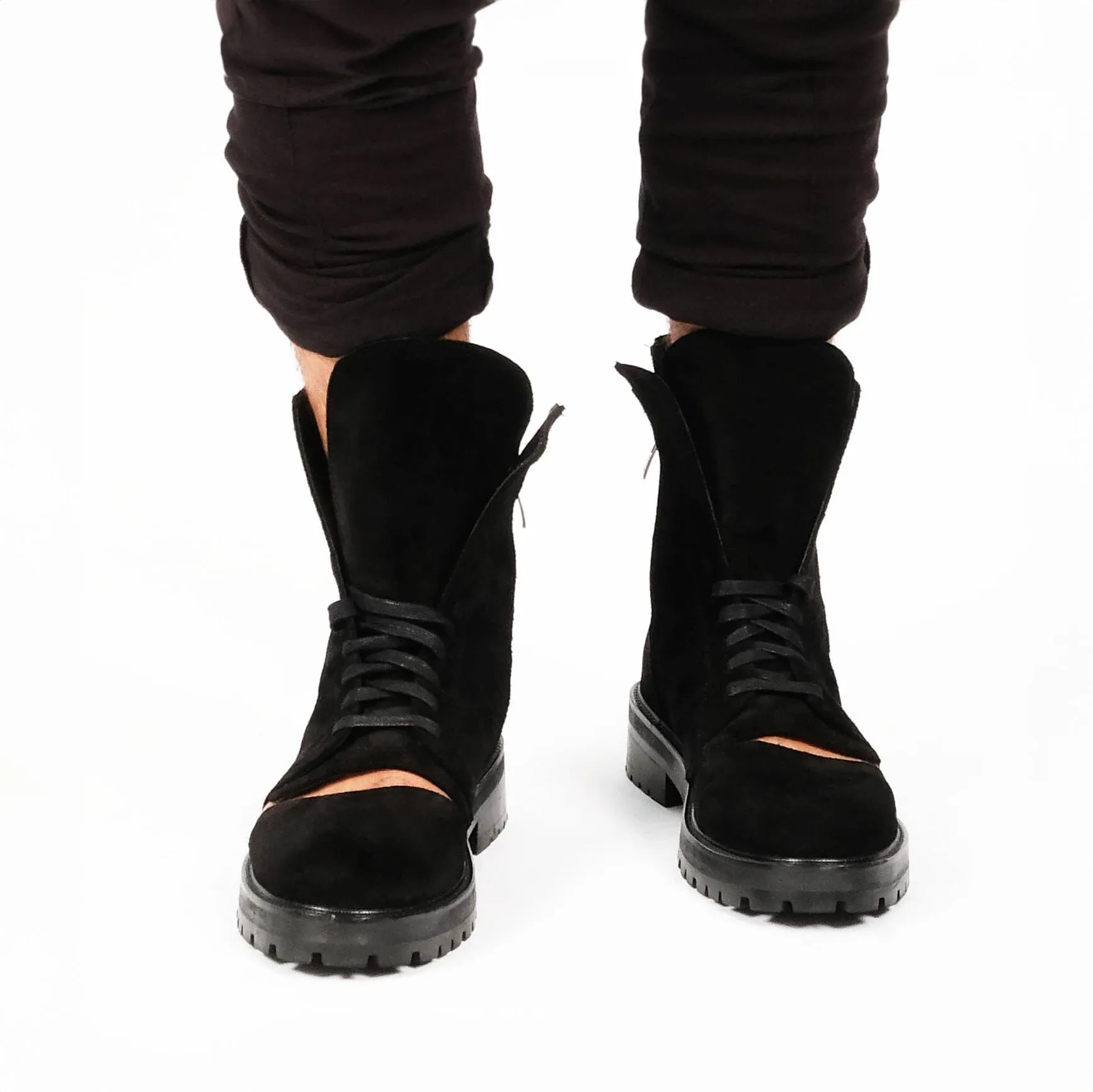 Ankle Cut Suede Boots with Cut-Outs