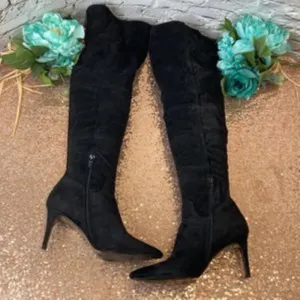 Aqua Suede Lola High-Heel Knee High Boots Black 8M