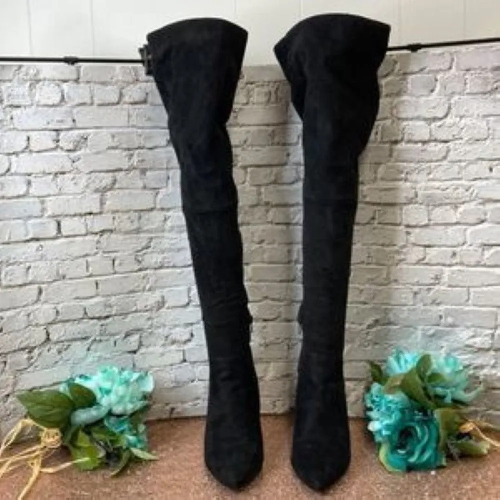 Aqua Suede Lola High-Heel Knee High Boots Black 8M