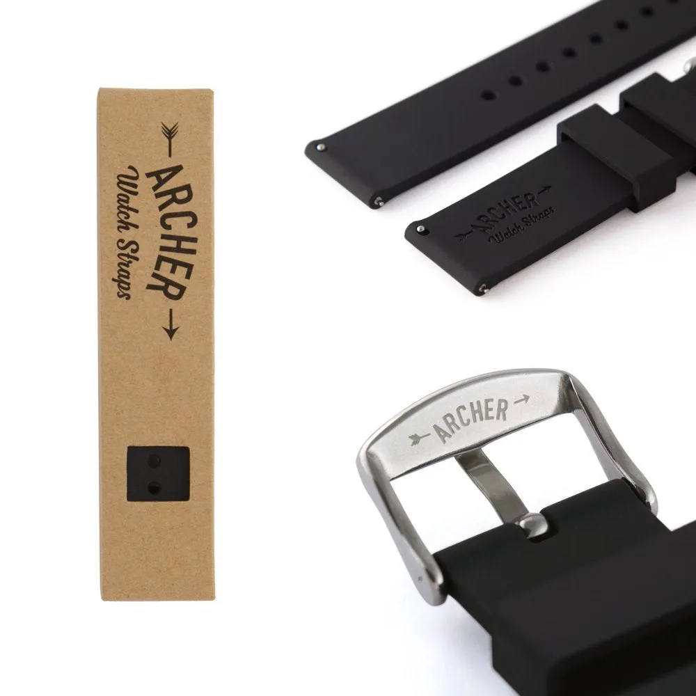 Archer Watch Straps - Silicone Quick Release Soft Rubber Replacement Watch Bands - Multiple Colors 16mm (See diagram) Black