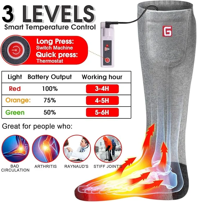 Autocastle Electric Battery Heated Socks Rechargeable Battery Powered Heating Sox Cold Weather Heat Socks for Men Women Outdoor Ride Camp Hike Warm Winter Socks Motorcycle Ski Thermo Foot Warmer Socks