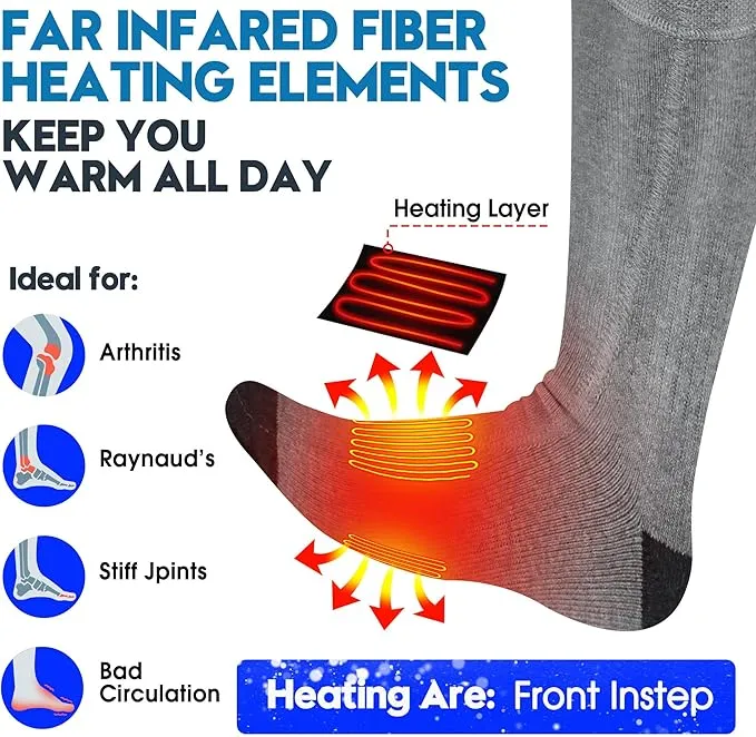 Autocastle Electric Battery Heated Socks Rechargeable Battery Powered Heating Sox Cold Weather Heat Socks for Men Women Outdoor Ride Camp Hike Warm Winter Socks Motorcycle Ski Thermo Foot Warmer Socks