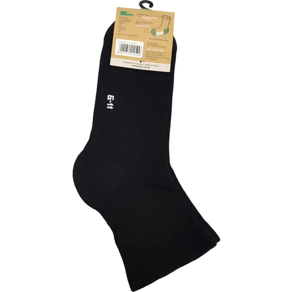 Bamboo a Quarter Crew Cushion Foot Loose Top socks - NO SEAM - Black