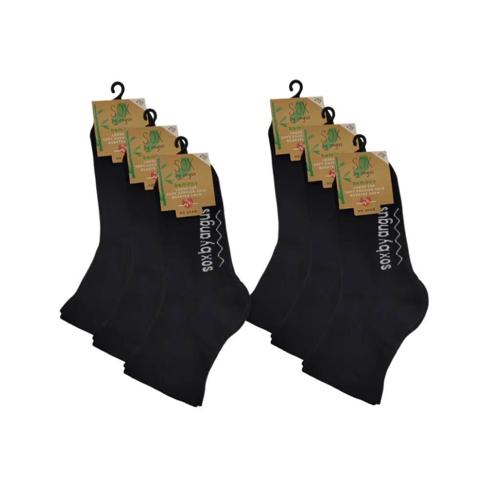Bamboo a Quarter Crew Cushion Foot Loose Top socks - NO SEAM - Black
