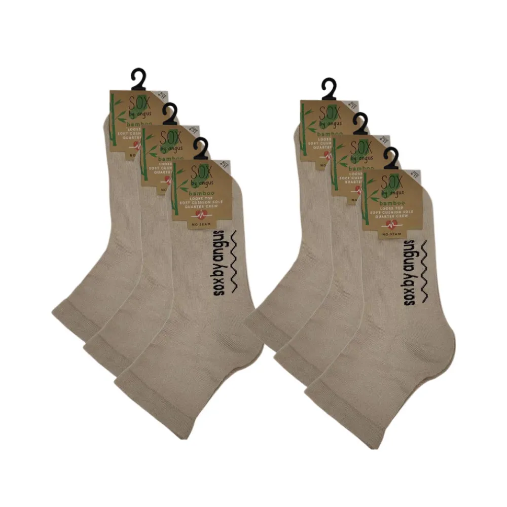 Bamboo a Quarter Crew Cushion Foot Loose Top socks - NO SEAM - Fawn
