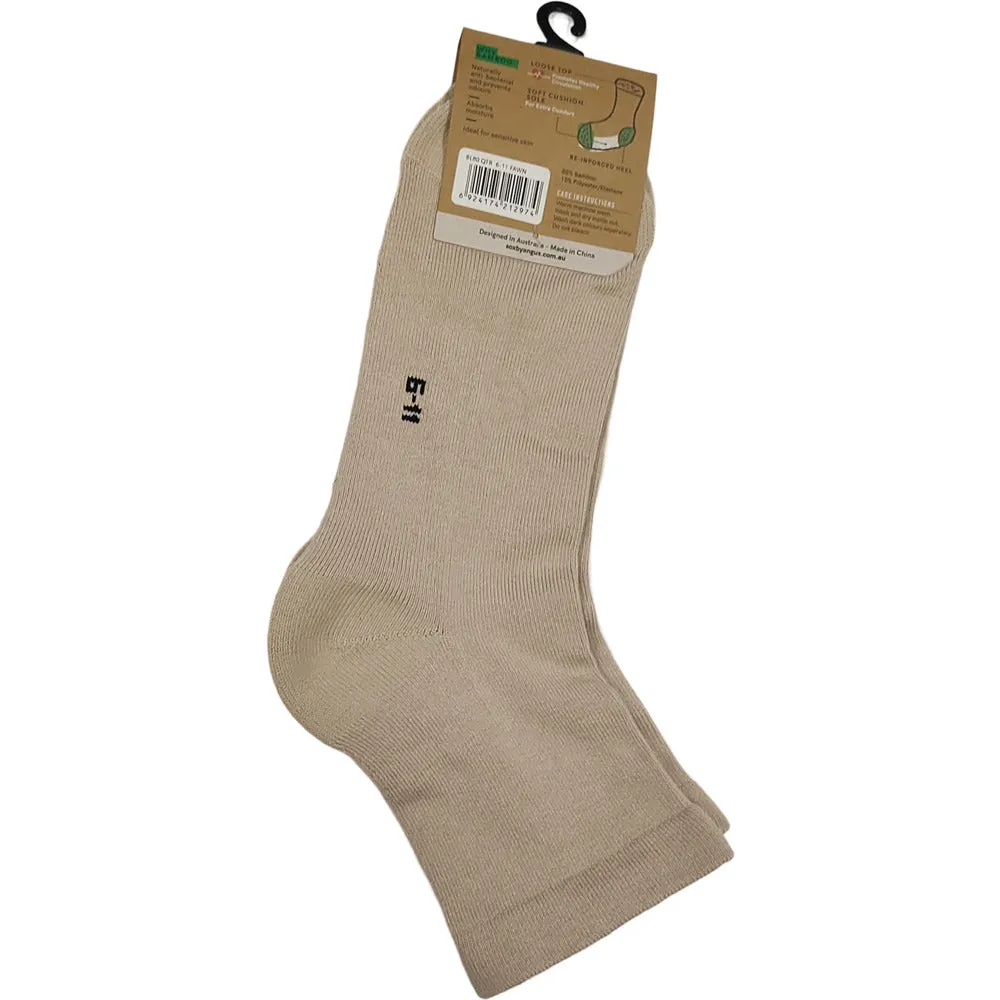 Bamboo a Quarter Crew Cushion Foot Loose Top socks - NO SEAM - Fawn