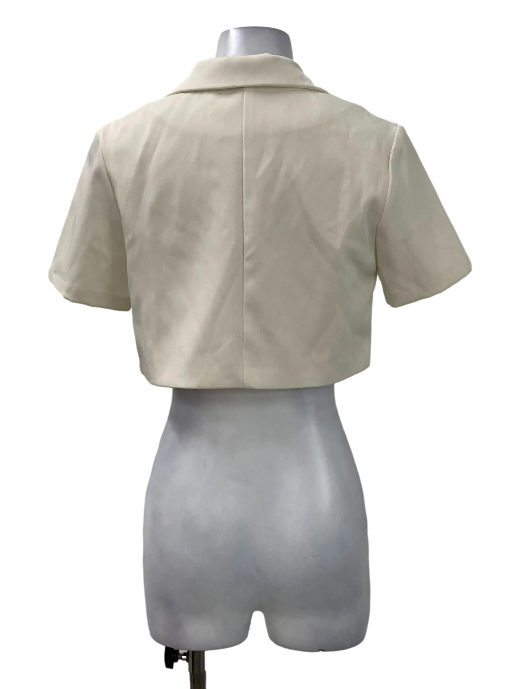 Beige Single Button Crop Collar Top