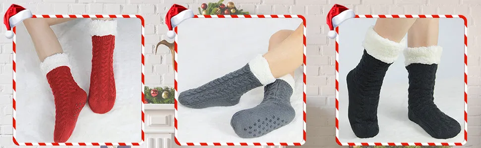 BenSorts Women Winter Thick Slipper Socks with Grippers Non Slip Warm Fuzzy Socks Christmas Gifts