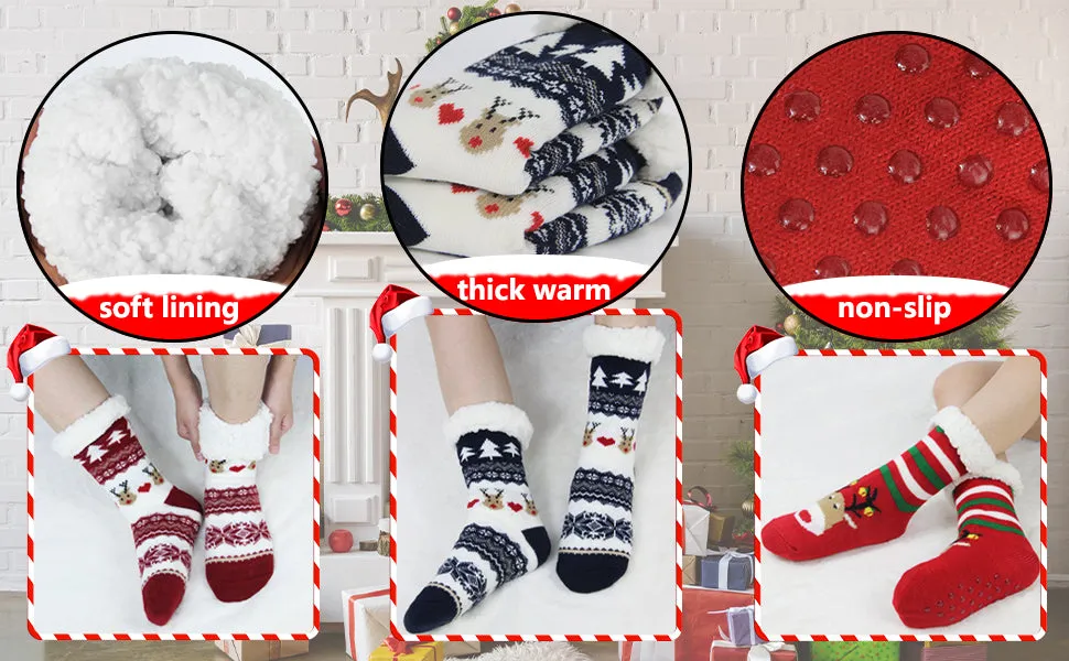 BenSorts Women Winter Thick Slipper Socks with Grippers Non Slip Warm Fuzzy Socks Christmas Gifts