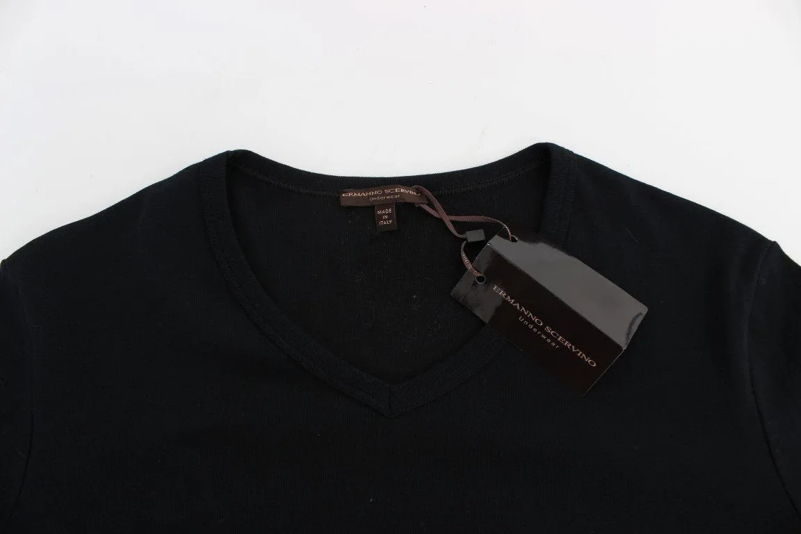 Black Cotton V-neck Sweater