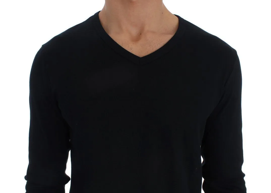 Black Cotton V-neck Sweater