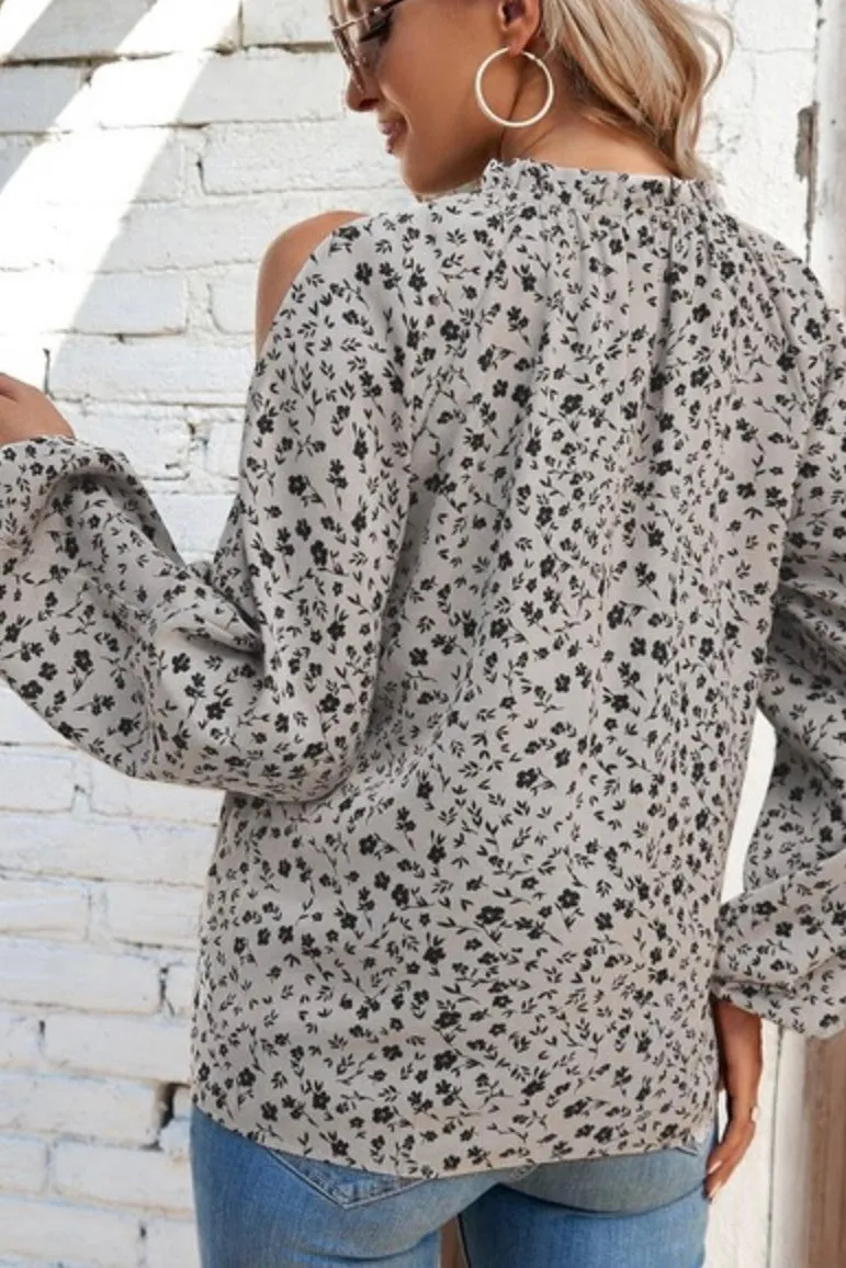 black floral   taupe mock neck blouse